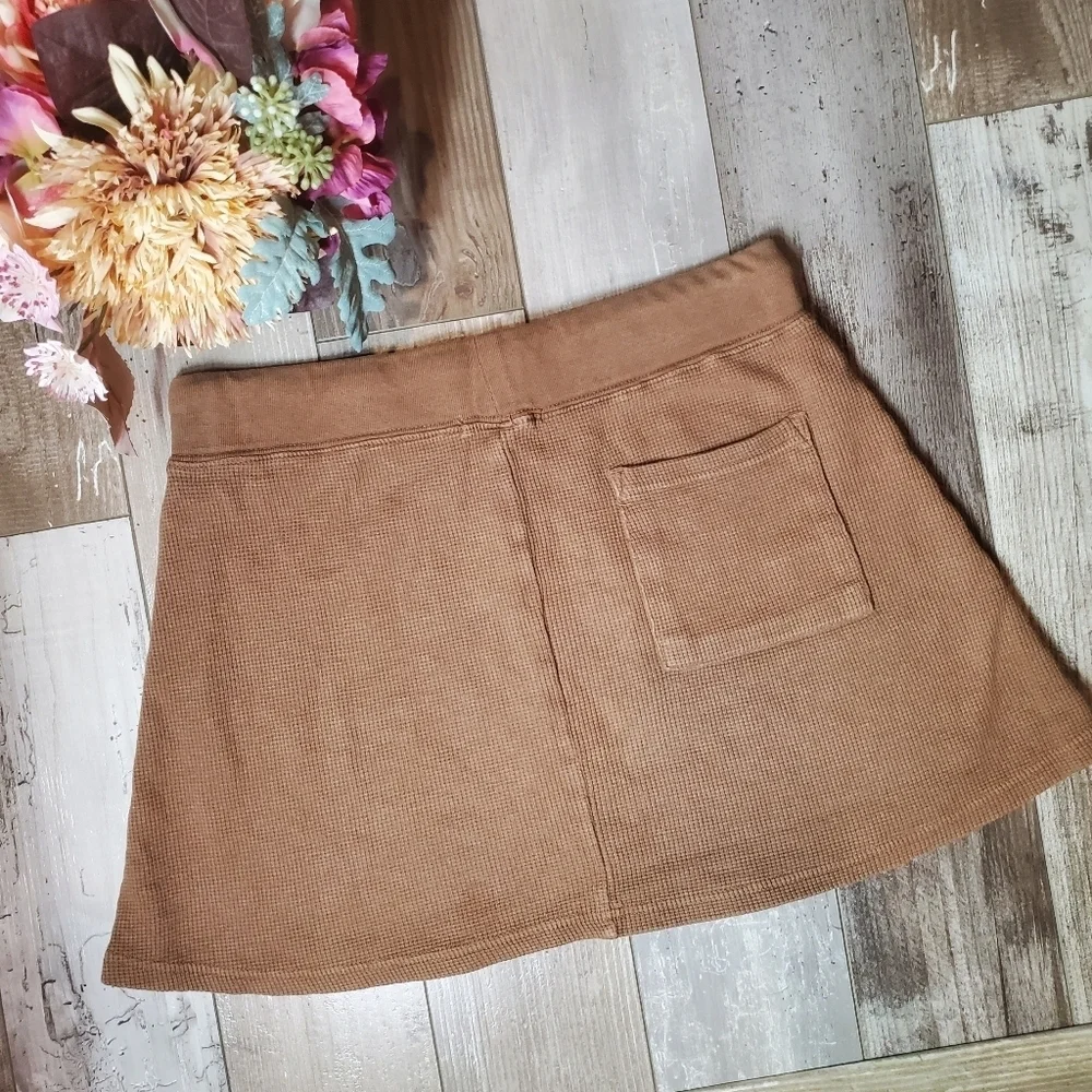 Brandy Melville 100% Cotton Brown Waffle Knit Women's Skirt Size Medium EUC